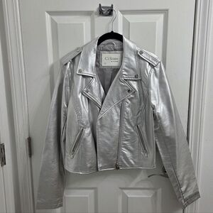 Ci Sono Women's Shiny Silver Leather Jacket